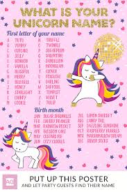 Unicorn Birthday Party Game Ideas Unicorn Name Generator Unicorn Name Game Unicorn Party Game Etsy Unicorn Birthday Party Decorations Unicorn Themed Birthday Party Unicorn Themed Birthday