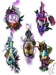 Disenos De Tatuaje Botella De La Pocion De Harry Potter Harry Potter Tattoos Bottle Tattoo Bottle Tattoo Design