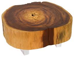 The design of this table also creates a friendly atmosphere inside the room to give make your guest feel comfortable when they are coming into your home. Vinhatico Small Crosscut Coffee Table And Acrylic Legs Rustic Coffee Tables By Rotsen Furniture Houzz