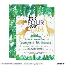 Four Ever Wild Dinosaur Boys 4th Birthday Invitation Zazzle Com Baby Shower Invitations For Boys 2nd Birthday Invitations Birthday Invitations
