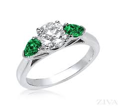 3 Stone Diamond Engagement Ring With Emerald Side Stones Round Diamond Engagement Rings Emerald Engagement Ring Diamond Ring Shape