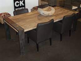 leuke teakhouten tafel met brede planken en industriele stalen poten 200 x 100 cm 1 050 dronten tafel teak tafel eettafel stoelen
