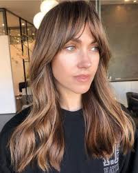 This Toned Down Version Of Bardot Bangs Is Just The Thing To Rock This Autumn And The Glowy Golden Brunette Long Hair With Bangs Hair Styles Short Hair Styles