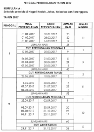 29 mei 2021 sehingga 13 jun 2021 (2 minggu) Takwim Kalendar Cuti Penggal Sekolah 2017