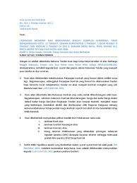 Diminta penyebutharga yang berjaya untuk mengambil surat setuju terima di wisma bernama, tingkat 6 jabatan. Contoh Loa