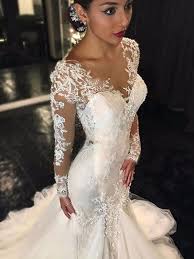 Shop with afterpay on eligible items. Trumpet Mermaid V Neck Long Sleeves Tulle Court Train Wedding Dress Wi Lucky Dressy