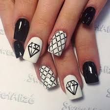 Black And White Nail Art Design Black And White Nail Design With Diamonds Diamond Nail Art Diamond Nails Diamond Nail Designs
