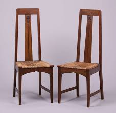 Pair Of English Arts Crafts Tall Back Hall Chairs C1900 1905 Unsigned But Possibly Liberty Co Excellent Original Finish An Hall Chair English Art Chair