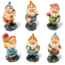 Find images of garden gnome. Happy Mini Gnome Figurines Set Of 6 For Fairy Gardens 4 Inches Tall Walmart Com Walmart Com