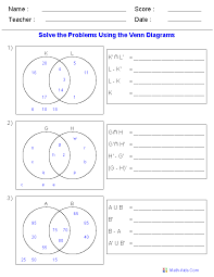 Venn Diagram Worksheets Set Notation Problems Using Two Sets Venn Diagram Worksheet Probability Worksheets Venn Diagram