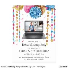 Virtual Birthday Party Games For Adults At Home Virtual Birthday Party Invitation Postcard Zazzle Com In 2020 Birthday Party Invitations Birthday Parties Bday Invitations