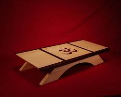 Table Top Puja Table With Black Walnut Inlay And Om Symbol Table Top Meditation Stool Wooden
