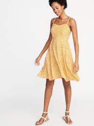 Fit Flare Printed Cami Dress For Women In 2020 Loose Short Dresses Yellow Dress Outfit Plain Dress Casual