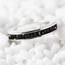 Black Diamond Ring 14k White Gold Wedding Band For Men And Women Personalized Engrav Black Diamond Wedding Rings Black Diamond Wedding Bands Black Diamond Ring