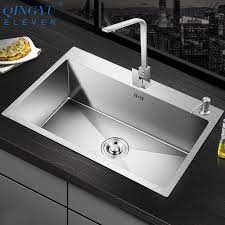 Shop for a dependable stainless steel commercial kitchen sink for your restaurant! Qingyu Eleven Kitchen Sink Lead Free Handmade Brushed 304 Stainless Steel 3mm Thickness Single Bowl Large Size Kitchen Sink Kitchen Sinks Aliexpress