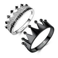 925 Sterling Silver Black Crown Ring Set Sterling Silver Jewelry Sterling Silver Engagement Rings Silver Jewelry