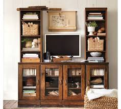 Pottery barn emmett console table cabinet cupboard ming red measures 36 wide, 21 deep and 33 tall. Printer S 64 5 Piece Entertainment Center With Glass Cabinets Pottery Barn