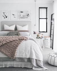 The bed matches with the armchair and the dresser on the other side of the room as well as the bedside drawers. Pink Grey Bedroom Calming Bedroom Bedroom Makeover Bedroom Design
