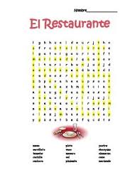 Las siguientes palabras en el buscapalabras y encierrelas en un circulo. Print Digital Spanish Restaurant El Restaurante Word Search Tpt