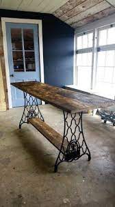 table from reclaimed barnwood and base of singer sewing machine made by resurrected goods fol rustik mobilya degistirilmis mobilyalar antika dikis makinalari