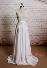 Sheer Ivory Lace Bodice Wedding Dress With A Line Chiffon Etsy Vintage Style Wedding Dresses French Lace Wedding Dress Online Wedding Dress