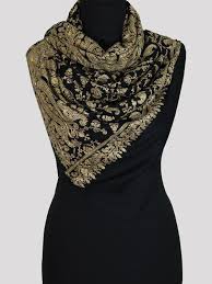Pashmina shawl wrap scarf is a fashion must have just like the little black dress. Luxurious Black Gold Swarovski Beads Chain Stitch Embroidery Pashmina Scarf Designer Scarf Black Pashmina Shawl Cashmere Embroidery Shawl Sold By Designer Kashmir On Storenvy