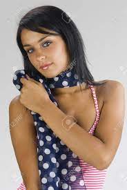 Fashion, hairstyle, makeup, beauty and more about brunette world. Portrait Of Nice Brunette Wearing A Red Beach Dress And Blue Stock Photo Picture And Royalty Free Image Image 3199719