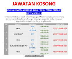 Yang telah menamatkan pengajian dan mempunyai diploma serta transkrip. Dibuka Senarai Jawatan Kosong Guru Guru Tadika Guru Pendidikan Ambilan September 2019 My Kerja