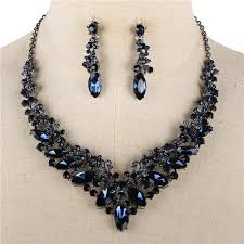 Elegant Dark Navy Blue Sapphire Crystal Formal Necklace Wedding Jewelry Matching Bra Elegant Wedding Jewelry Crystal Costume Jewelry Elegant Costume Jewelry