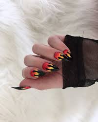 Black And White Flames Nails Flame Nails Set Of 10 Fire Stiletto Nails Fire Nails Winter Nails Halloween Nails