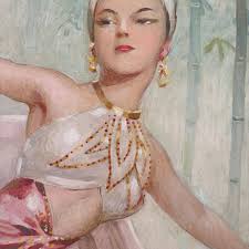 1950's Showgirl Portrait Painting, Vintage Showgirl Art | Chairish