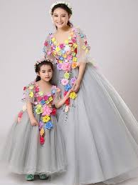 Zipper Flowers V Neck Mom Girl Matching Dress Momandgirl Mom Girl Matching Dress Grey Flowers Girls Matching Dresses Dresses Matching Dresses