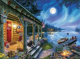 Photo of 1000 piece terry redlin puzzle assortment. Amazon Com Buffalo Games Darrell Bush Moonlight Lodge 1000 Piece Jigsaw Puzzle Everything Else