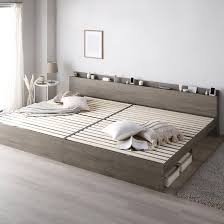 Amazon｜RASIK ベッド ワイドキング240(シングル+ダブル) フレームのみ グレージュ 棚 コンセント付き すのこ 高さ調整 お客様組立  Asteria アステリア｜ベッドフレーム オンライン通販