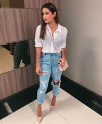 Camisa Social Com Calça Jeans Feminina Esse Look Maravilhoso Looks Femininos Looks Casuais Femininos Looks