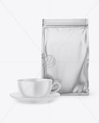 Download Metallic Stand Up Bag With Matte Coffee Mug Mockup In Bag Sack Mockups On Yellow Images Object Mockups PSD Mockup Templates