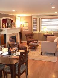 Living Room Cozy Warm The Bay Window Helps It Look Larger Curved Straight Lines Mix Small Living Rooms Living Room Dining Room Combo Fresh Living Room
