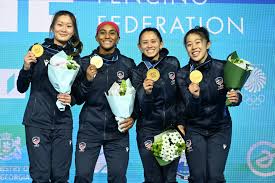 The women's team foil podium at Tbilisi 2025 is set! ??? ?Team USA ??  @usafencing Emily Jing @emilyjing07 Lee Kiefer @leetothekiefer Jaelyn Liu  @jae_liubae Lauren Scruggs @saucyscruggs ?Team France ?? @ffescrime Anita