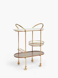 John Lewis Partners Swoon Raine Bar Cart Gold Exclusive Furniture Entertaining Essentials Marble Shelf
