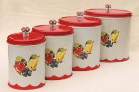 Vintage 1940s set of 4 tin metal nesting canisters fruits kitchen decor grape at. Pin On Retro Vintage Kitchenware To Brighten Up A Kitchen