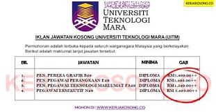 Today, uitm draws strength from the initiatives of its founding fathers, exploring and mastering various frontiers of knowledge as it works towards reaching greater heights and celebrating more accomplishments at home and abroad. Jawatan Kosong Uitm Melaka 2019 Jawatan Kosong Di Uitm Cawangan Negeri Jobcari Com Senarai Kilang Di Desa Cemerlang Jawatan Kosong Terkini Utusan Borneo Kerja Kosong Jwatan Kosong Security Sg Petani 2019 Hospital Uitm
