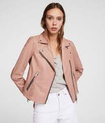 All Saints Womens Dalby Leather Biker Jacket Blush Pink Pink Leather Jacket Leather Jackets Women Blush Leather Jacket