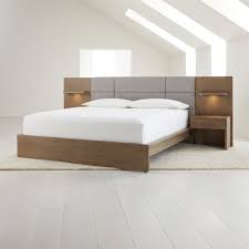 This dark walnut japanese platform bed with a light gray upholstered headboard is a superb choice for a modern bedroom. Atlas King Bed With Panel Nightstands Reviews Crate And Barrel