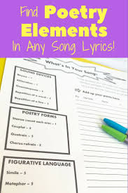 Elements Of Poetry Practice With Song Lyrics Digital Print Poetry Middle School Figurative Language Poetry Ideas
