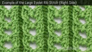 K = knit p = purl yo = yarn over s2kp2 = centered double decrease: Large Eyelet Rib Stitch Knitting Stitch Dictionary