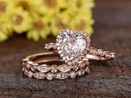Heart Morganite Engagement Ring Set Rose Gold Diamond Wedding Etsy Heart Wedding Rings Heart Shaped Engagement Rings Round Diamond Engagement Rings