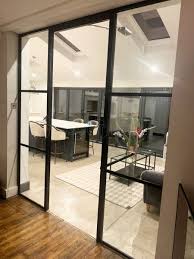 Domestic Project Solihull West Midlands Industrial Style Toughened Glass Room Divider With Images Glass Room Glass Room Divider Room Divider