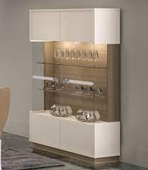 Evolution Modern 2 Door Display Cabinet In Ivory Walnut Effect Finish Lights Included Crockery Unit Design Crockery Unit Crockery Cabinet Design