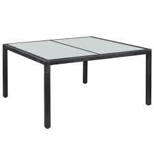 Outdoor Rattan Dining Table Square Black Glass Tabletop Steel Frame Furniture Outdoorrattandining Dining Table Rattan Dining Table Outdoor Dining Table