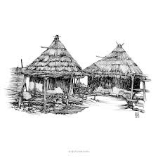 Pen Ink Drawing Vernacular Huts Video Drawings Ink Art Ink Pen Drawings